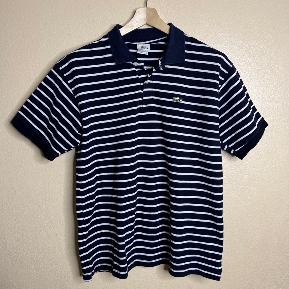 Lacoste Shirt Men's XL Navy White Stripped Polo Short Sleeve Classic Fit